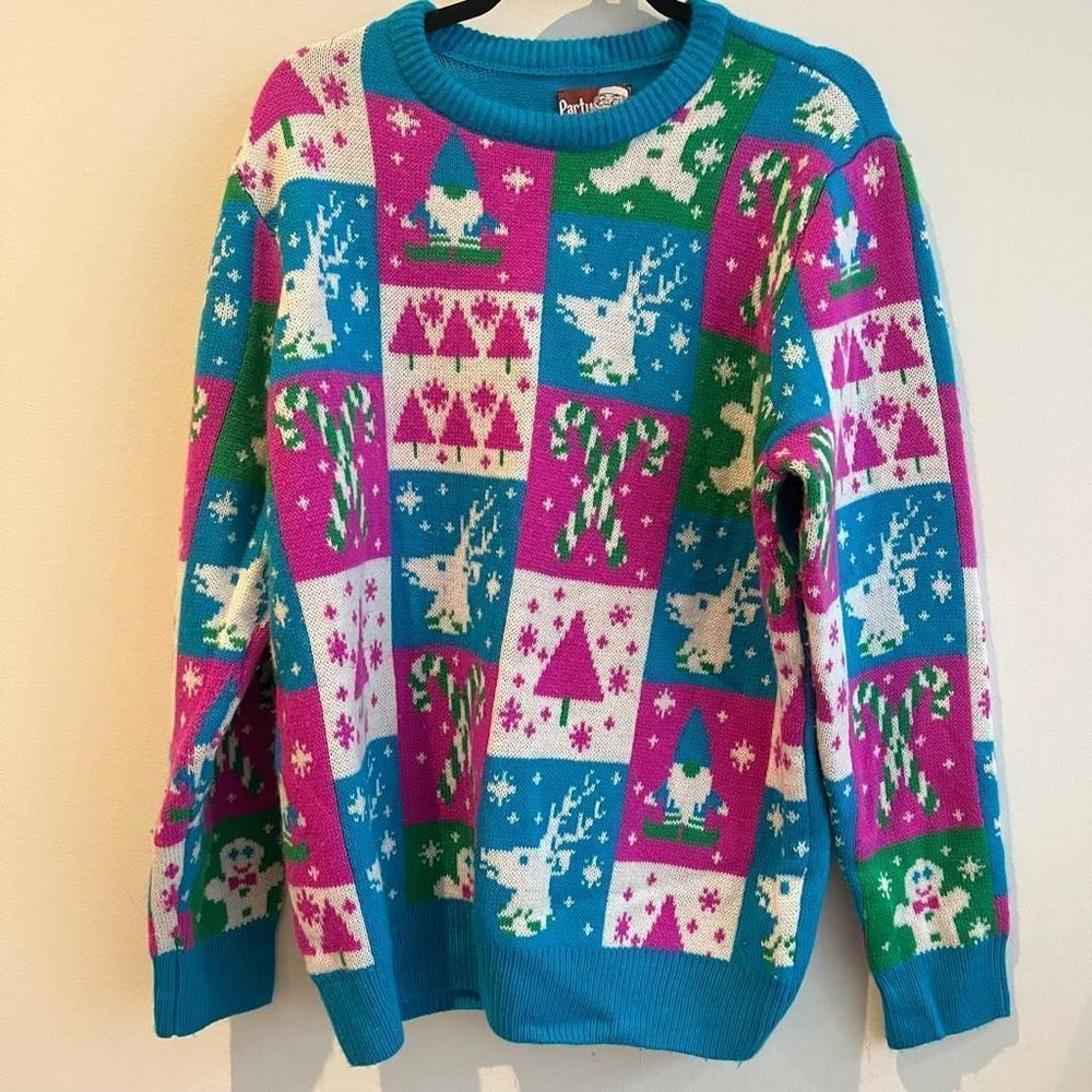 Women's Teal Pink Holiday Crew Neck Sweater